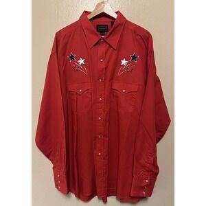 High Noon Western Cowboy Shirt Red White Blue USA Shooting Stars Snap Mens 2XLRG